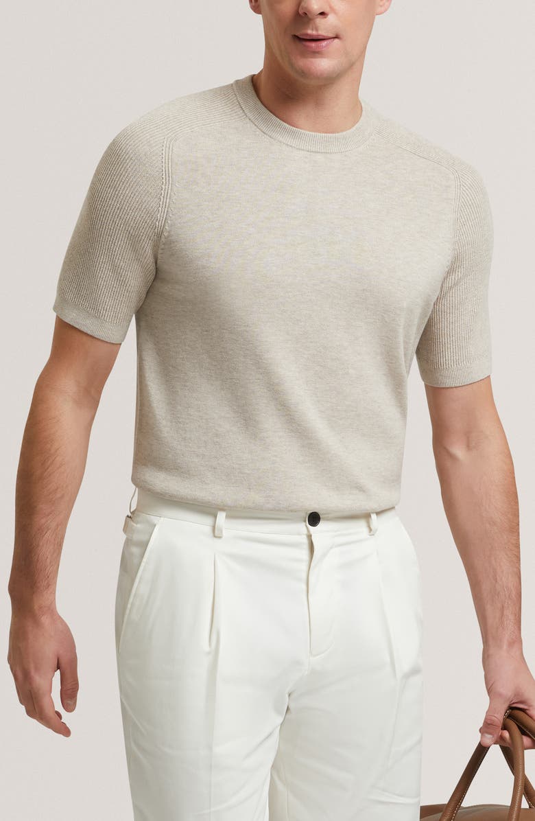 Ted Baker Torrent Short Sleeve Cotton & Wool Sweater, Main, color, Taupe