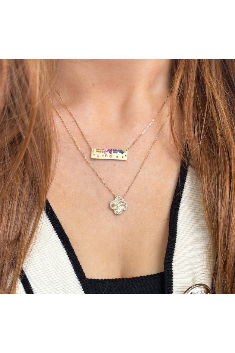Fluted Gold Diamond Accent Single Clover Necklace, Alternate, color, Yellow Gold