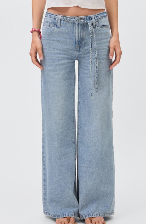 Mango Teen Low Rise Waist Tie Wide Leg Jeans In Blue