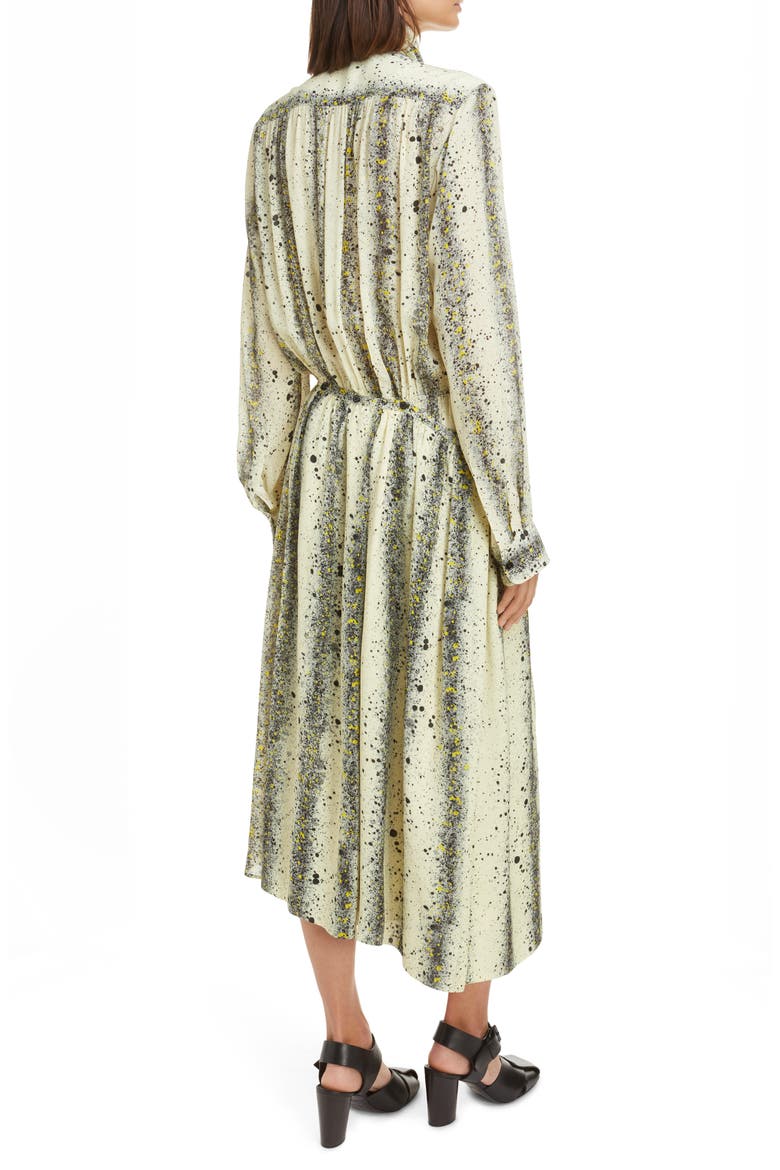 Ink Splatter Print Asymmetric Long Sleeve Apron Dress, Alternate, color, LEMON/ BLACK 146