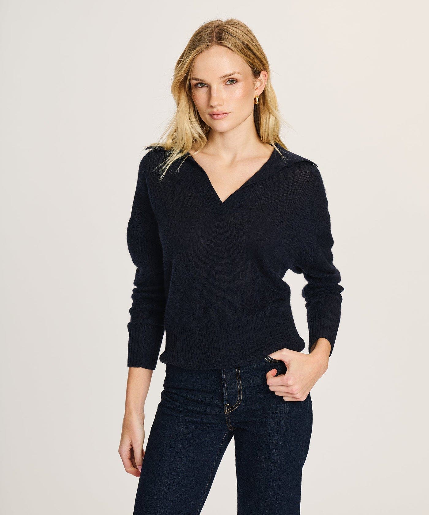 Naadam Featherweight Cashmere Polo Sweater In Blue