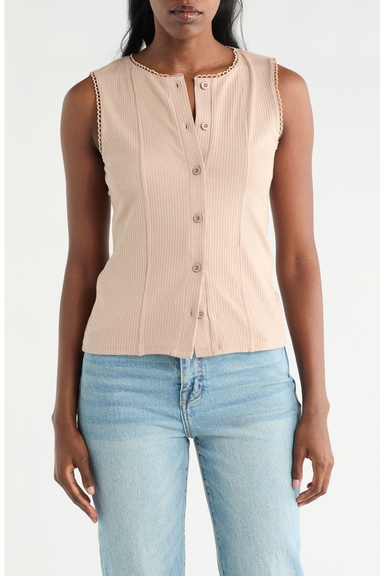 Lace Trim Button-Up Vest, Main, color, NOMAD