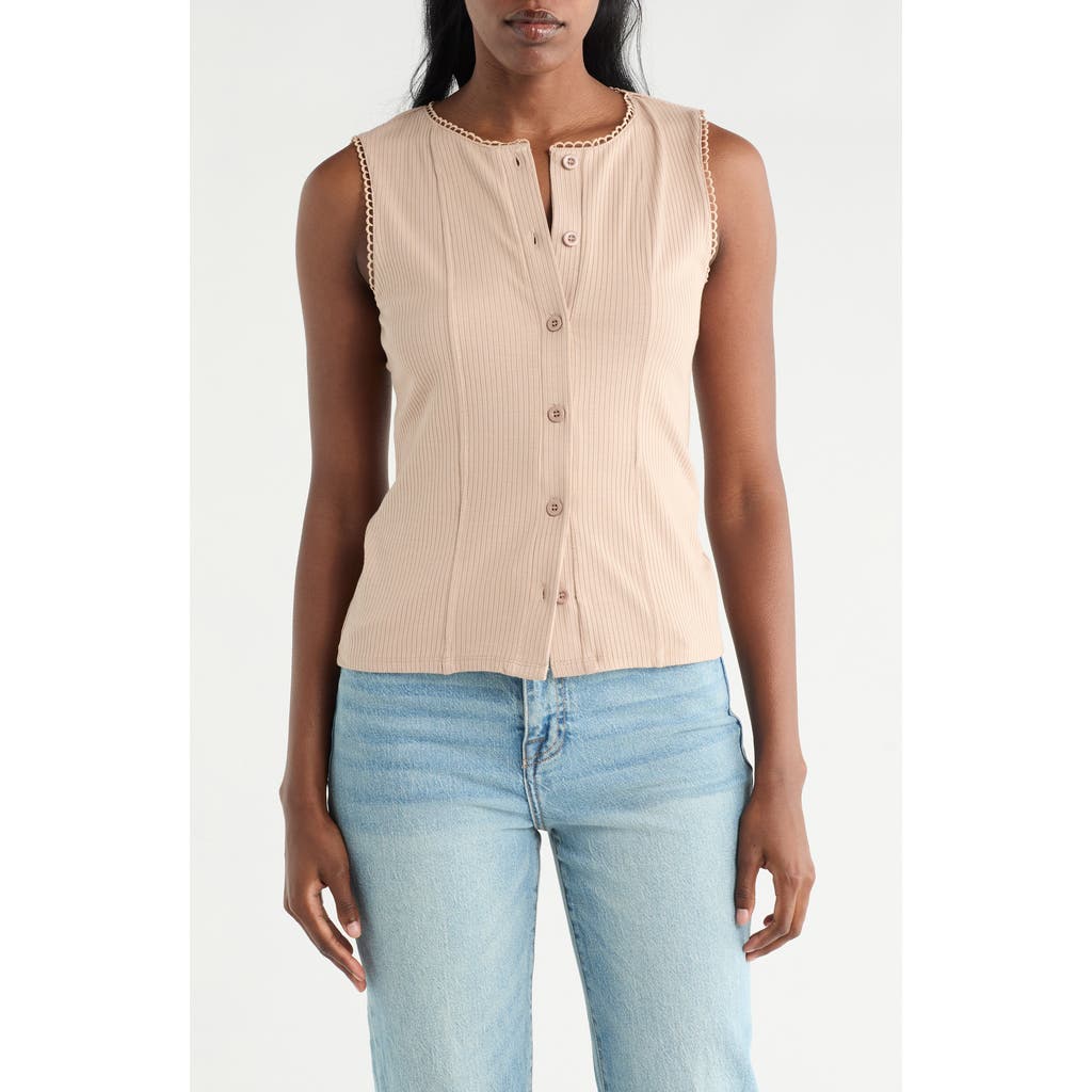Cyrus Lace Trim Button-up Vest In Brown