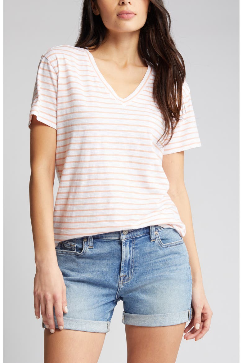 Easy Short Sleeve T-Shirt, Alternate, color, WHITE- CORAL NORTHSHORE STRIPE
