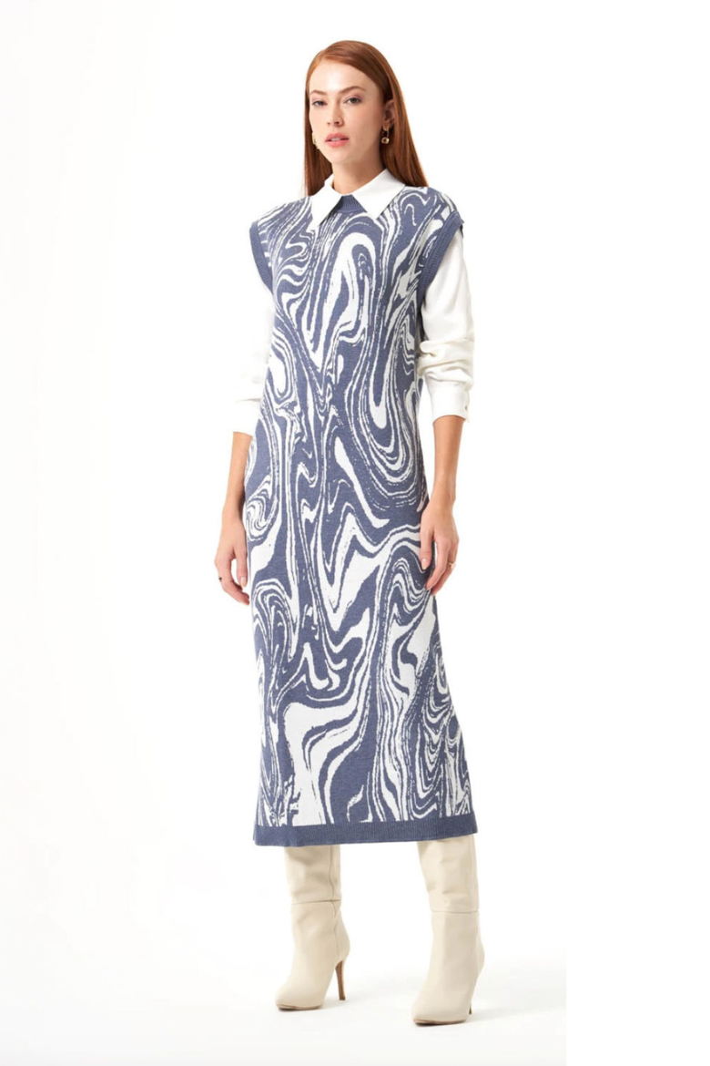 Special Patterned Knitwear Dress, Alternate, color, Indigo