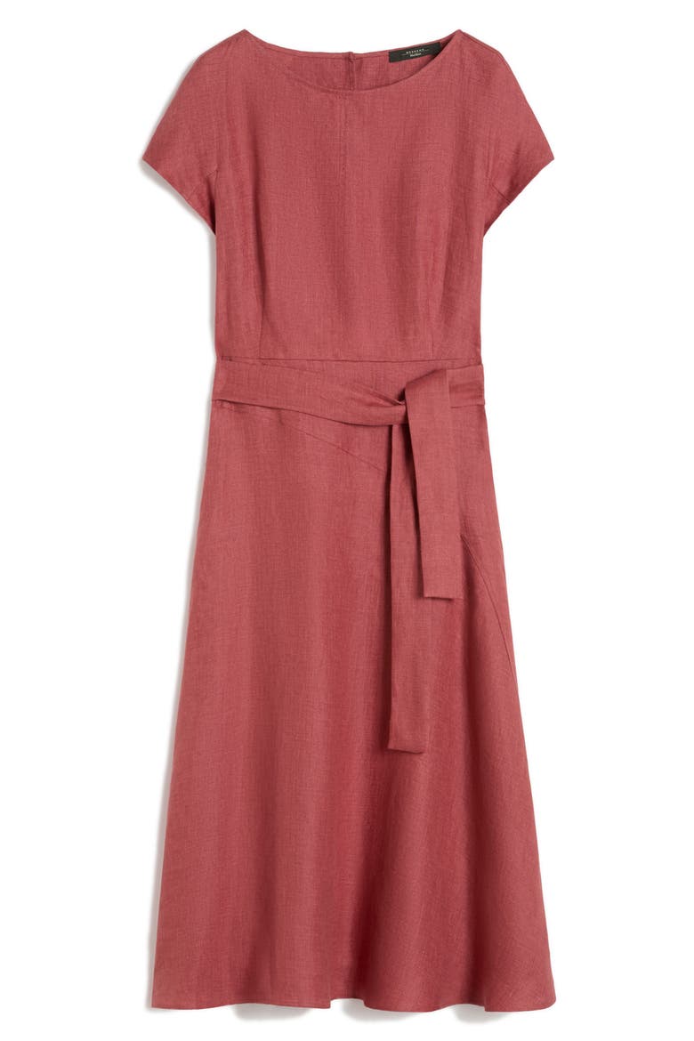 Esordio Belted Linen Canvas A-Line Midi Dress, Alternate, color, CHERRY