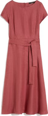 Weekend Max Mara Esordio Belted Linen Canvas A-Line Midi Dress