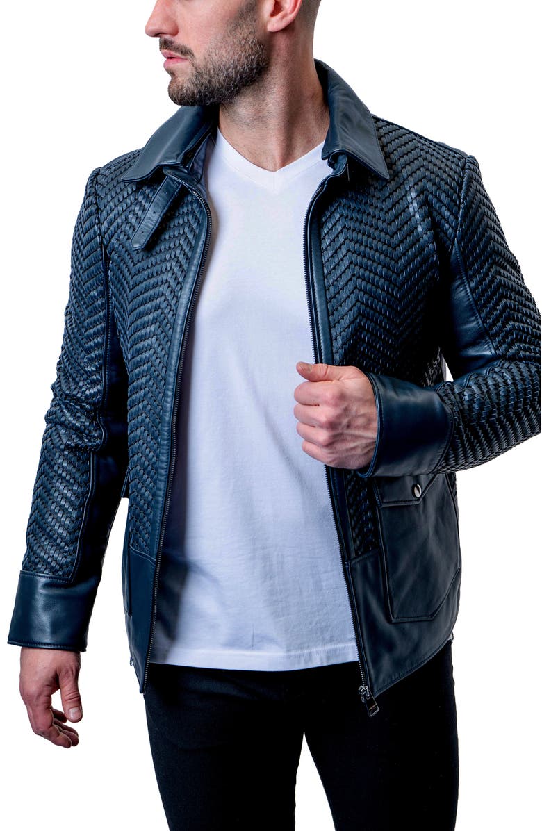Maceoo Tresser Woven Leather Jacket, Alternate, color, Blue