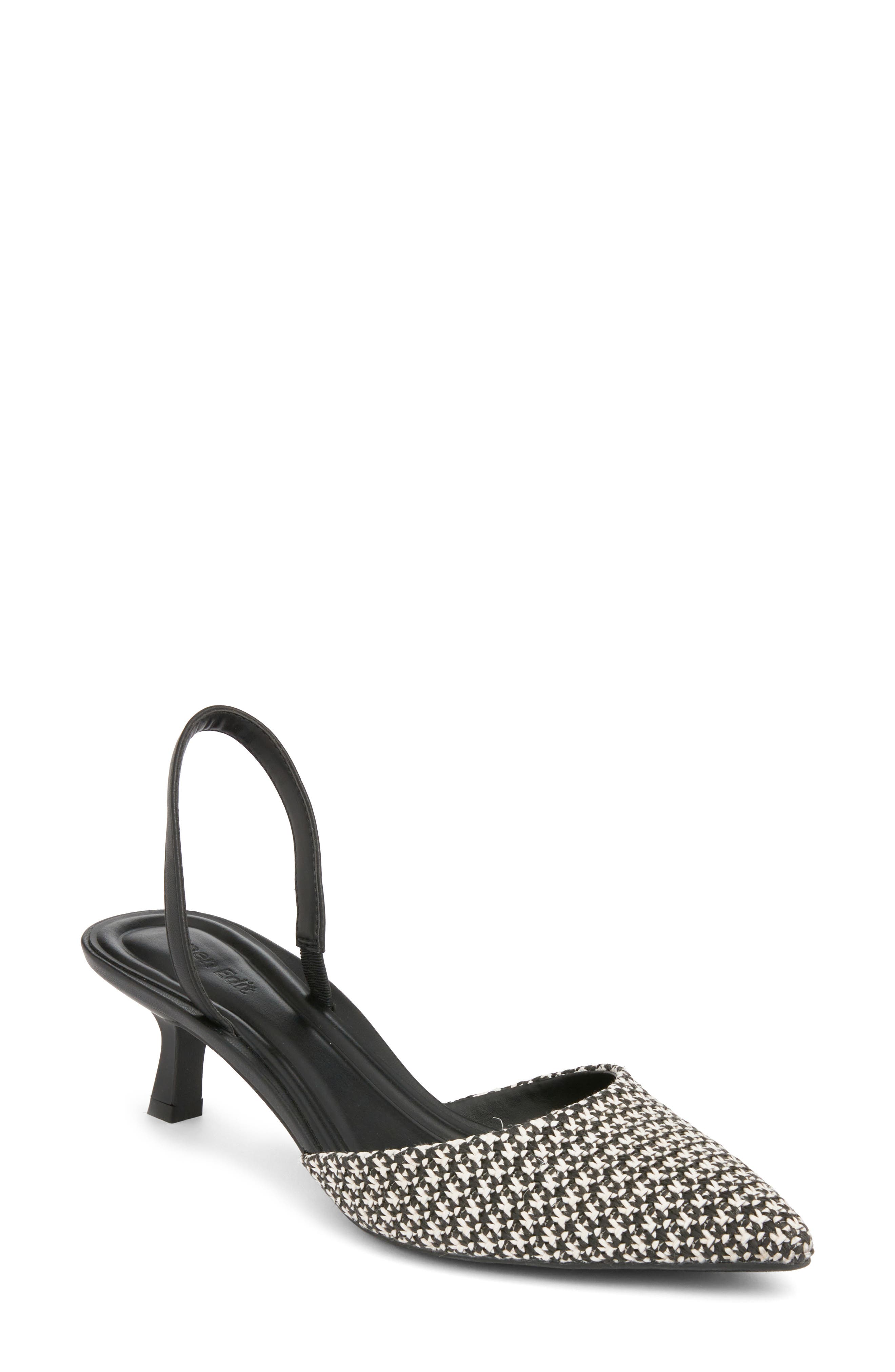 Cammie Kitten Heel Slingback Pump, Main, color, BLACK - WHITE