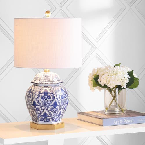 Jonathan Y Gretchen Ginger Jar Ceramic/metal Led Table Lamp In Blue/white