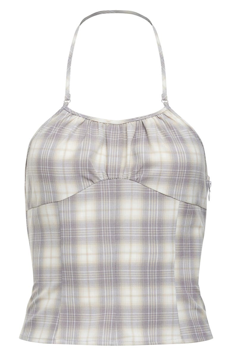 LIONESS Sweet Escape Plaid Halter Top, Alternate, color, Smoke Plaid