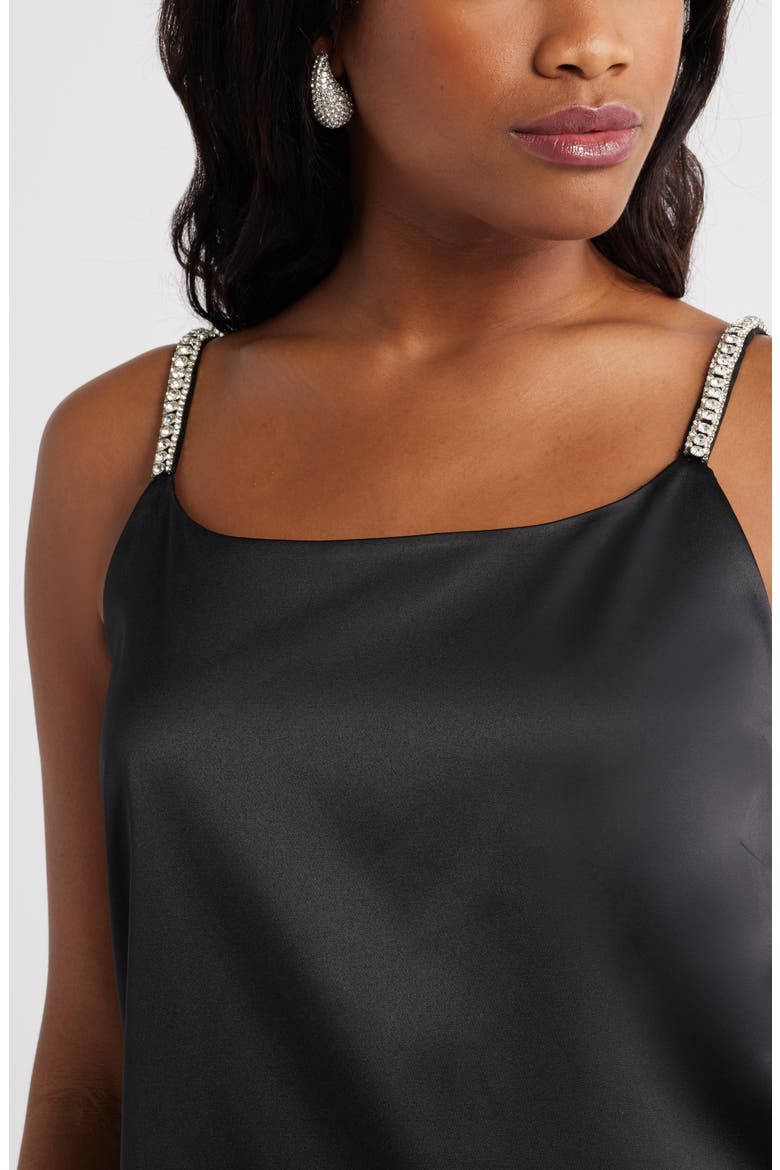 Rhinestone Strap Satin Minidress, Alternate, color, BLACK