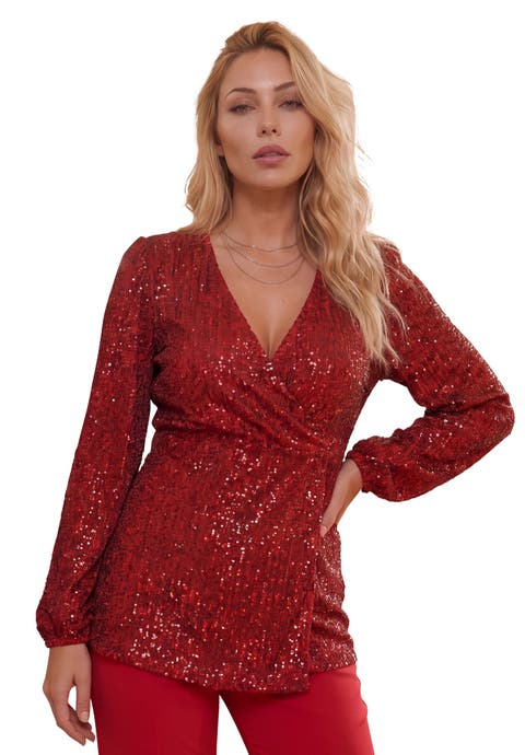 Plus Size Sequin Mesh Surplice Blouson Sleeve Tunic