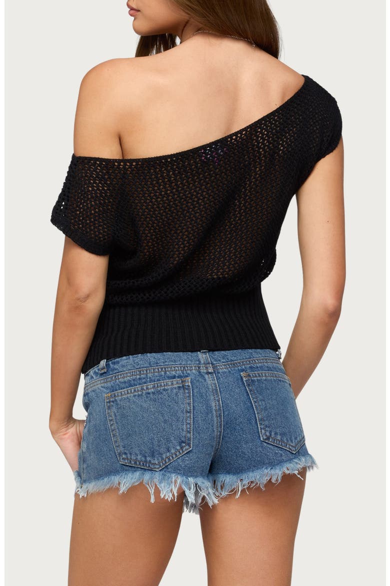 Cyra One-Shoulder Floral Knit Top, Alternate, color, BLACK