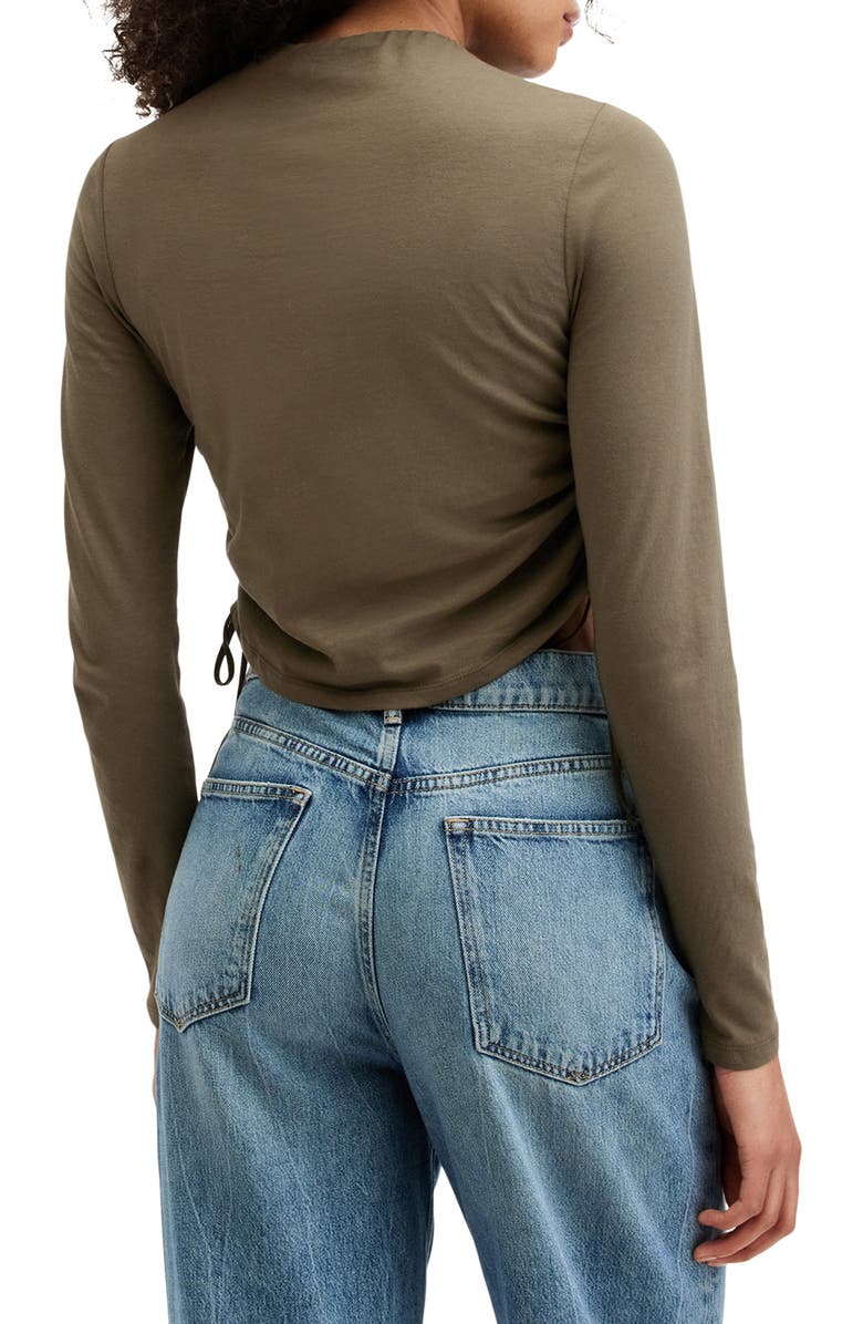AllSaints Beta Ruched Funnel Neck Crop Top, Alternate, color, Tarmac Green