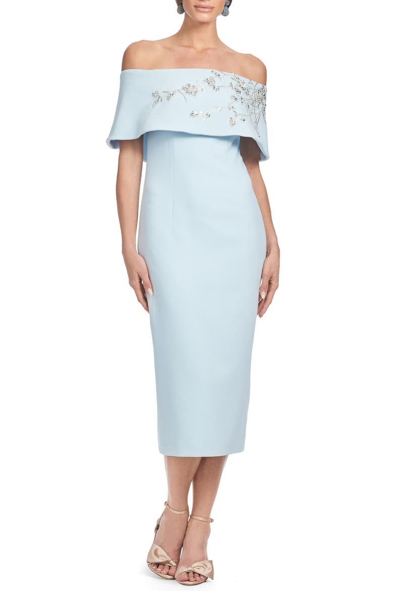 Naira Beaded Off the Shoulder Gown, Main, color, ICE BLUE