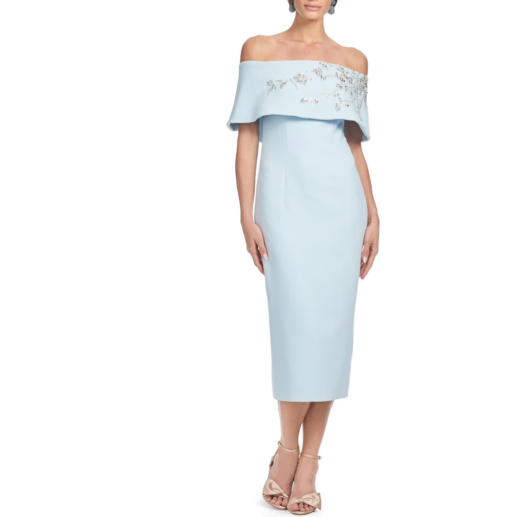 Sachin & Babi Naira Beaded Off The Shoulder Gown In Ice Blue