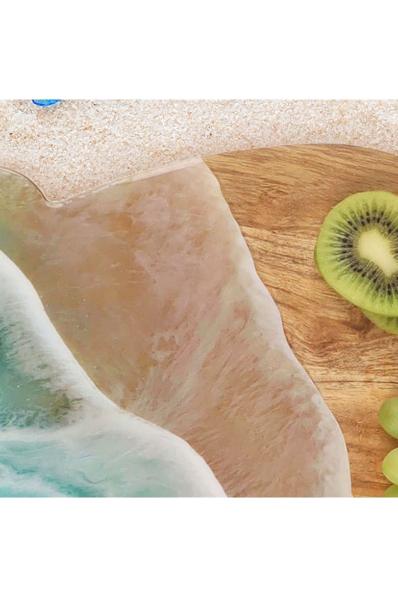 Sea Turtle Wave Coastal Wood Novelty Animal Shaped Serving Platter 12.5" x 16", Alternate, color, Blue