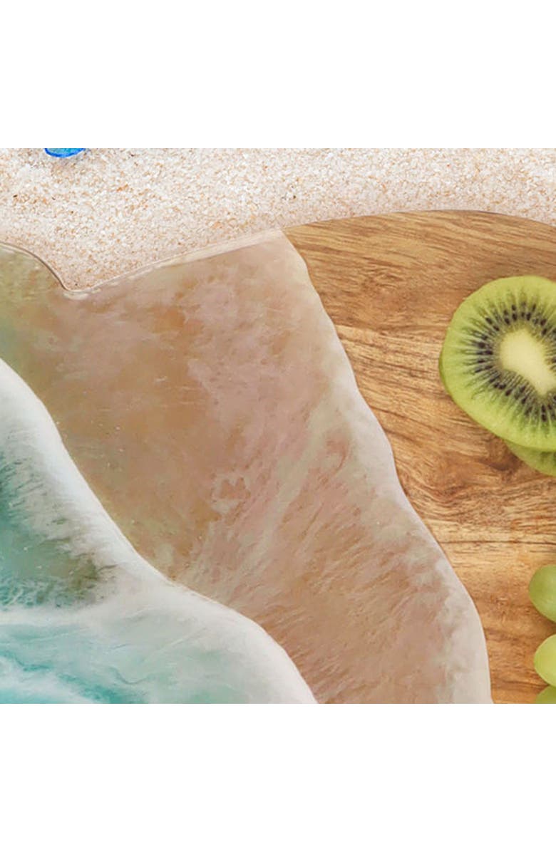 Gallerie II Sea Turtle Wave Coastal Wood Novelty Animal Shaped Serving Platter 12.5" x 16", Alternate, color, Blue