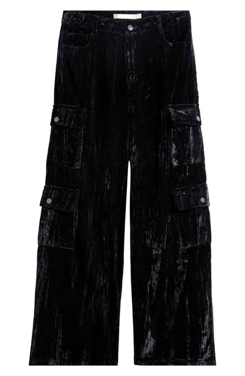 Tractr Kids' Crushed Velveteen Cargo Pants in Black 