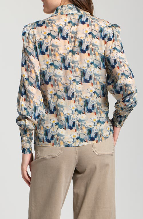 Apny Puff Shoulder Button Front Top In Multi