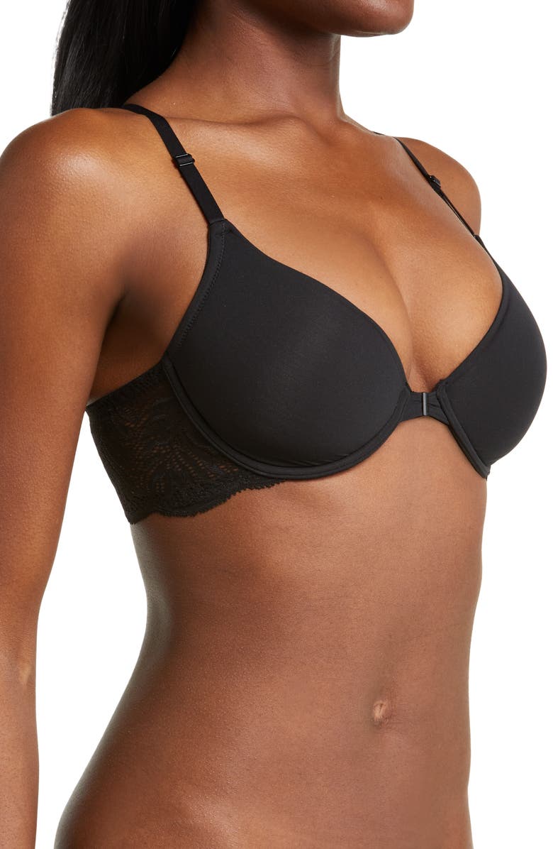 Natori Underwire Front Close Contour Bra, Alternate, color, Black
