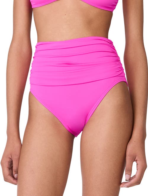 Kate Spade New York Shirred High Waist Bikini Bottom In Vivid Snapdragon