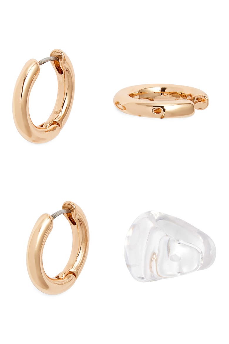 Hoop Earring & Ear Cuff Set, Main, color, CLEAR- GOLD