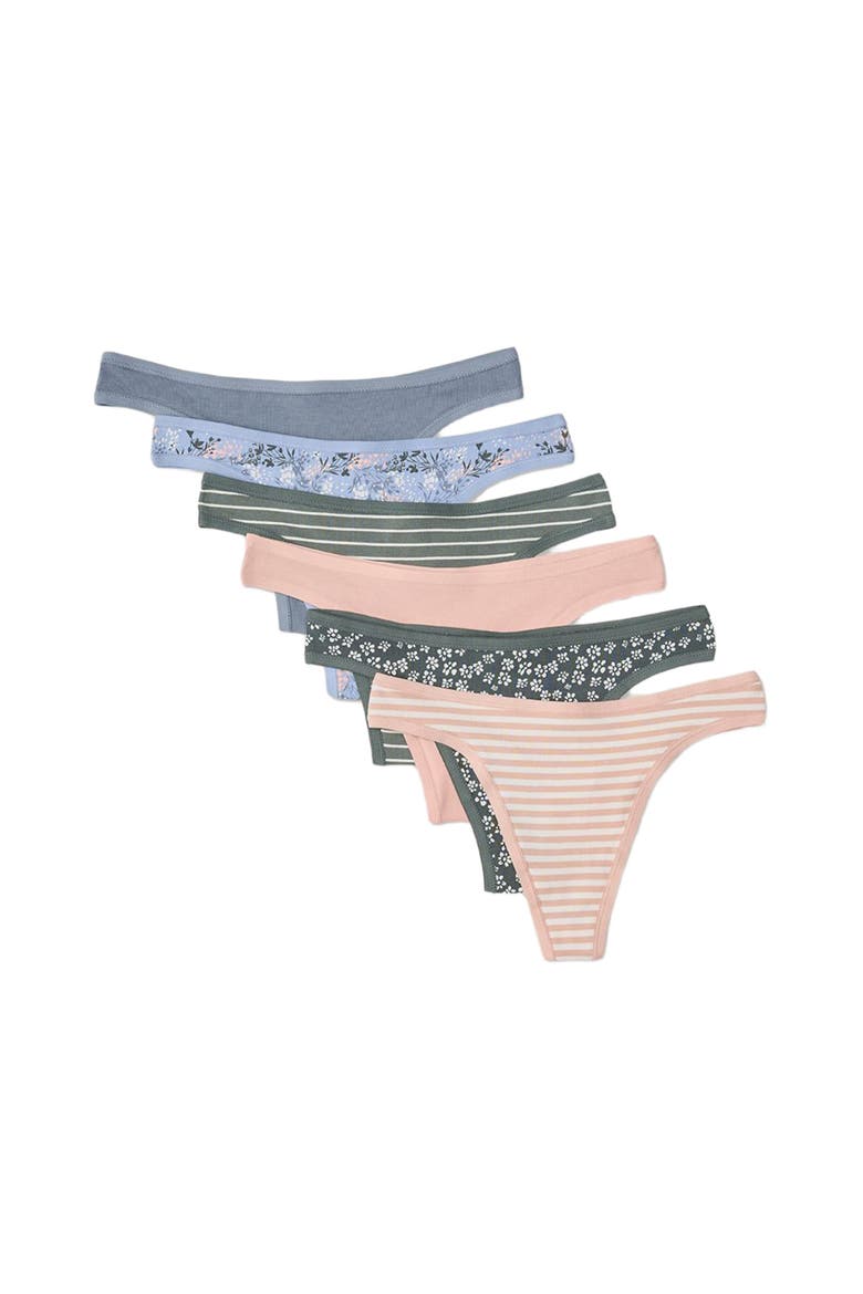 Organic Cotton Everyday Mid Rise Thong 6-Pack, Alternate, color, Dotted Daisies