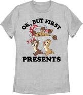 Chip 'n Dale Women's Chip 'n Dale But First Christmas Presents Graphic T-Shirt
