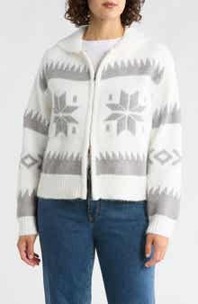 INTERNATIONAL DESIGNER Snowflake Zip-Up Cardigan