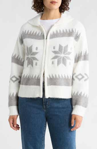 INTERNATIONAL DESIGNER Snowflake Zip-Up Cardigan