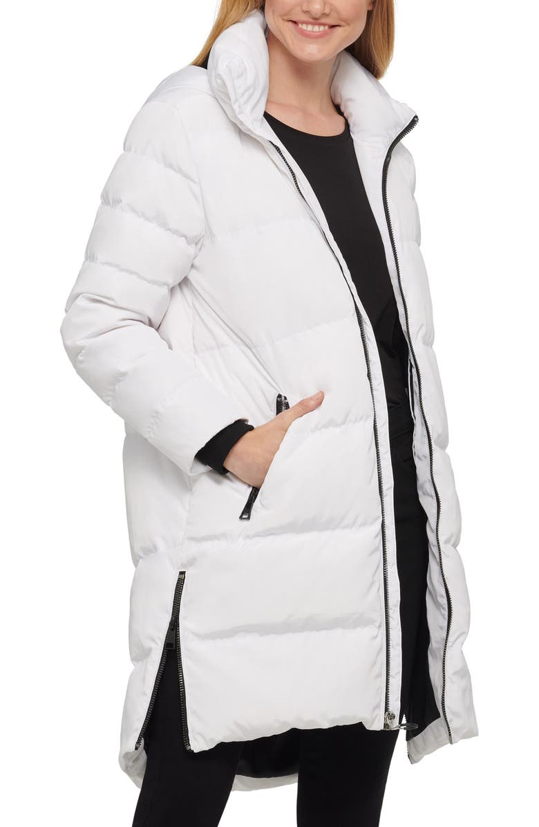 KARL LAGERFELD PARIS Wide Channel Down & Feather Puffer Coat with Removable Hood, Alternate, color,