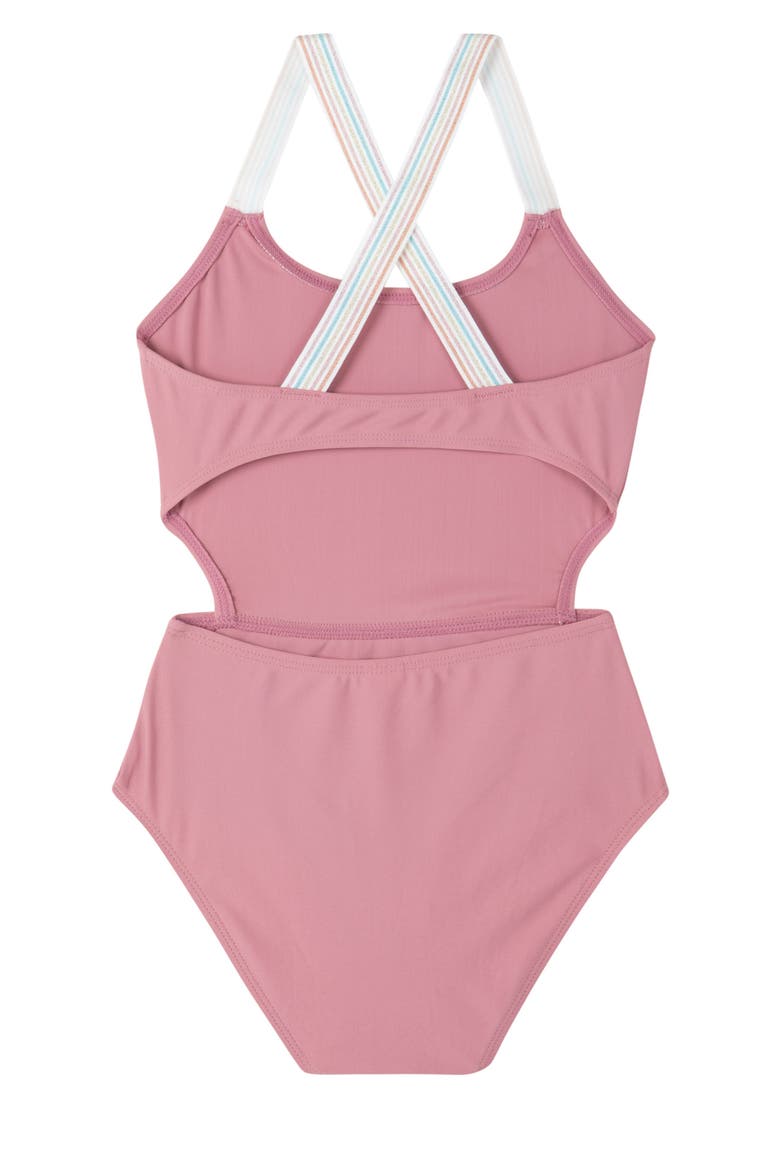 Rainbow Star Cut Out Cross Strap One Piece, Alternate, color, Pink