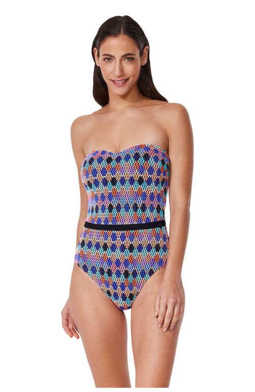 Profile By Gottex Retro Riviera Bandeau Netted Crochet One Piece In Multi