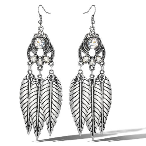Jessica Simpson Crystal Leaf Drop Statement Earrings In Metallic