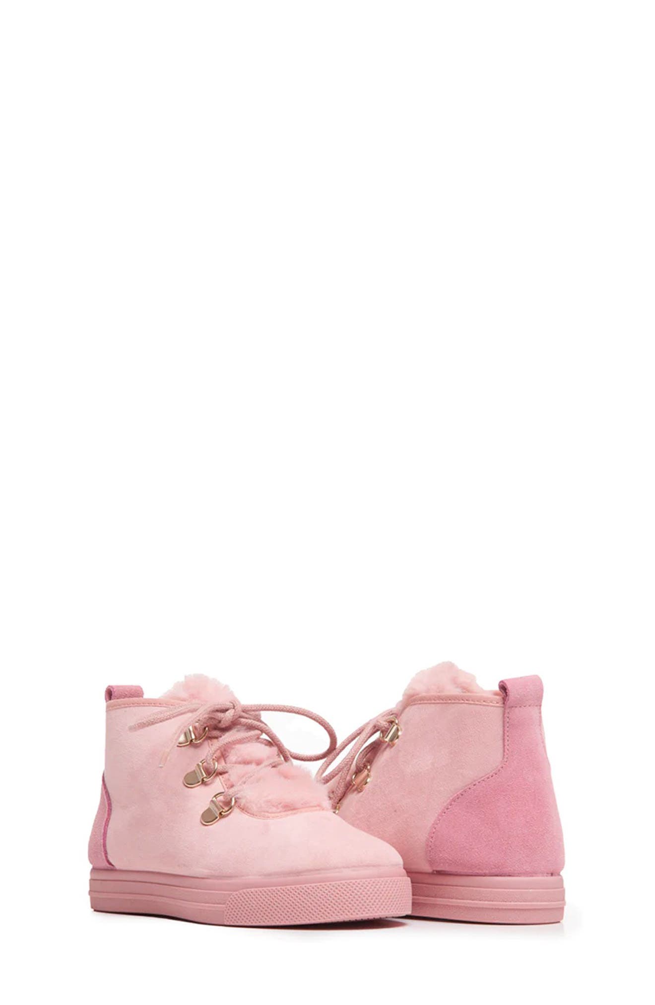CHILDRENCHIC Faux Shearling Lined Bootie Sneaker, Alternate, color, Pink