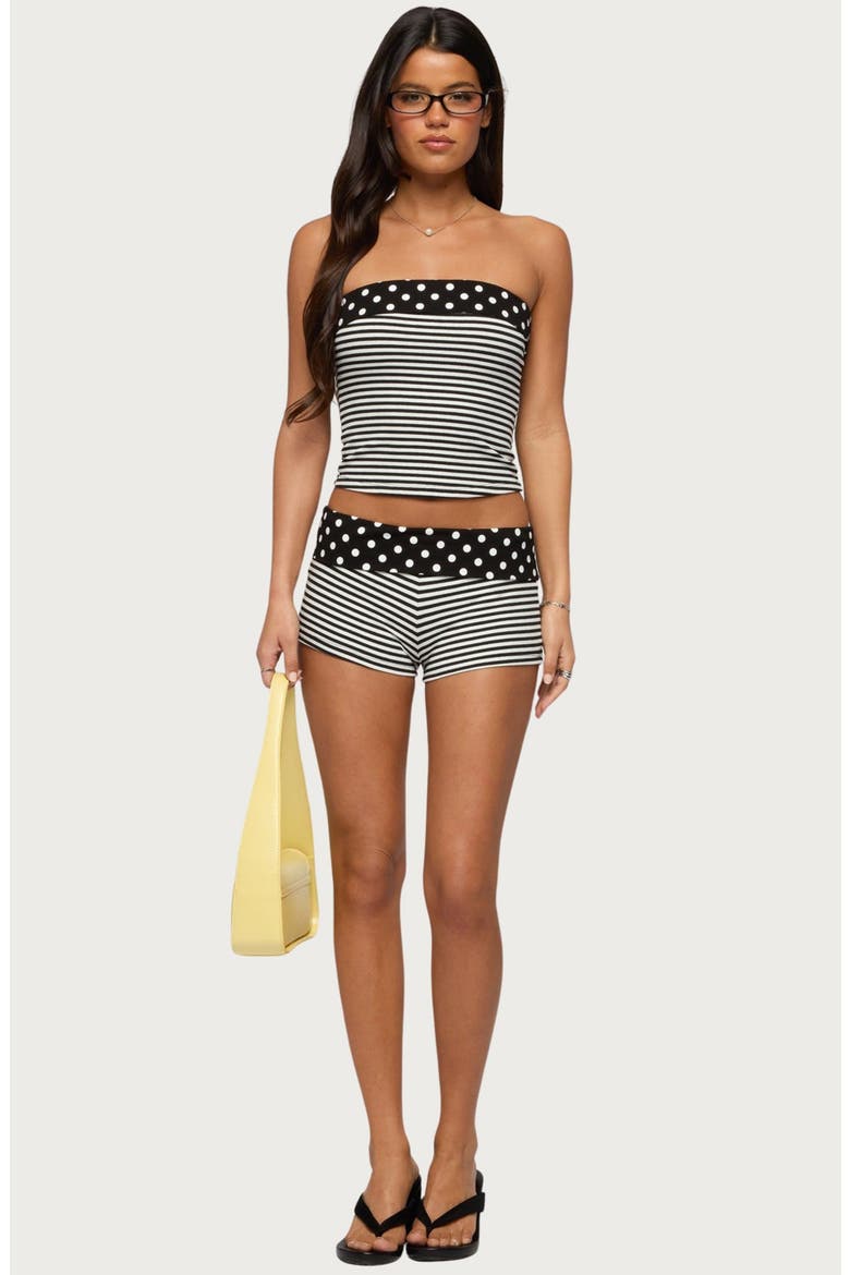Presley Stripe & Polka Dot Foldover Tube Top, Alternate, color, BLACK-AND-WHITE