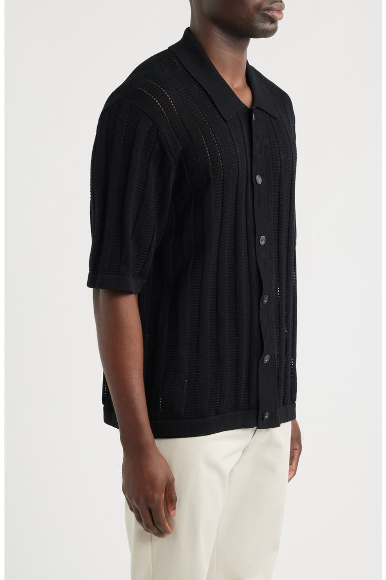 Pointelle Stripe Short Sleeve Organic Cotton Sweater, Alternate, color, BLACK