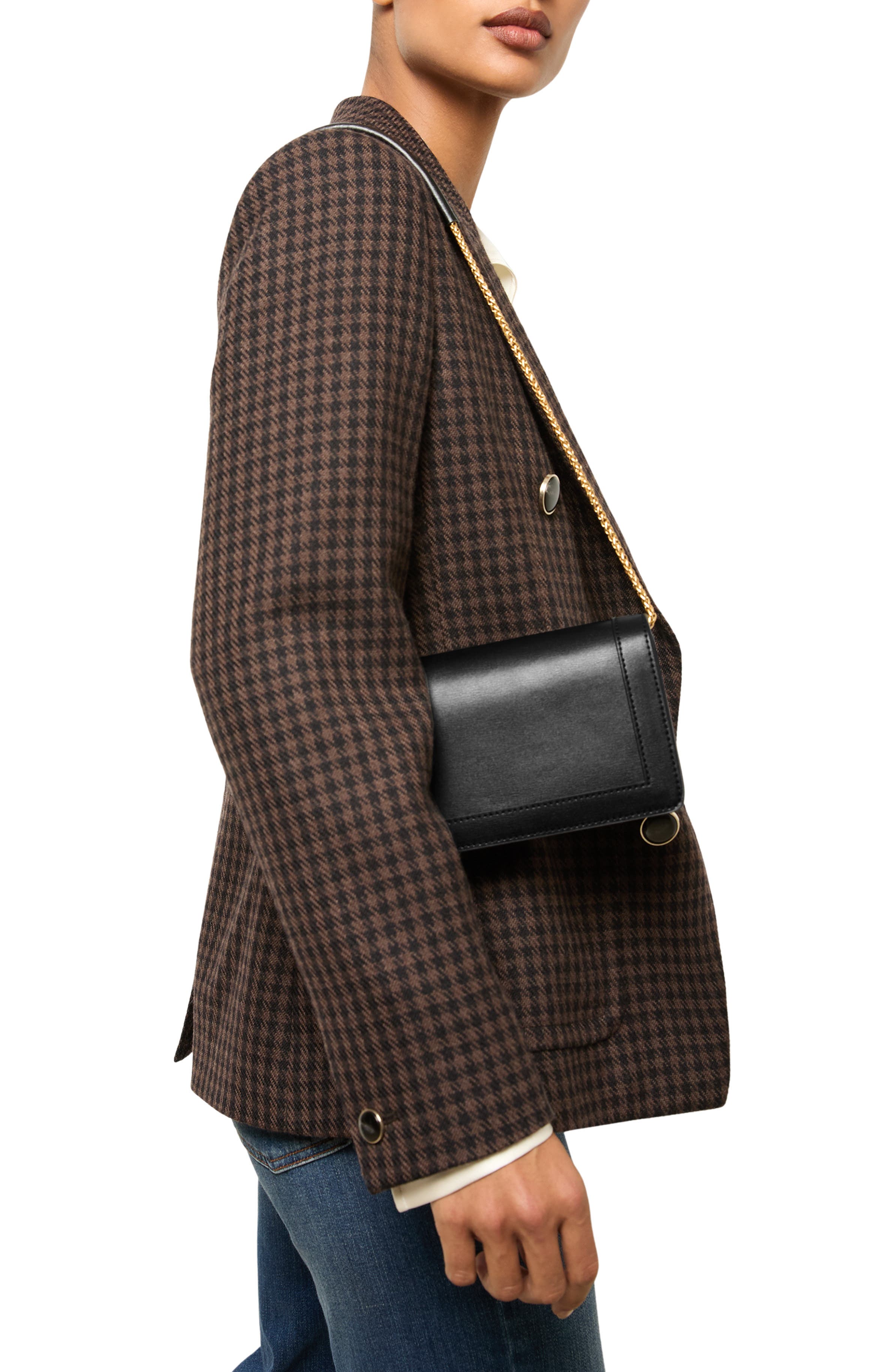 Reiss Talia Leather Shoulder Bag, Alternate, color, Black