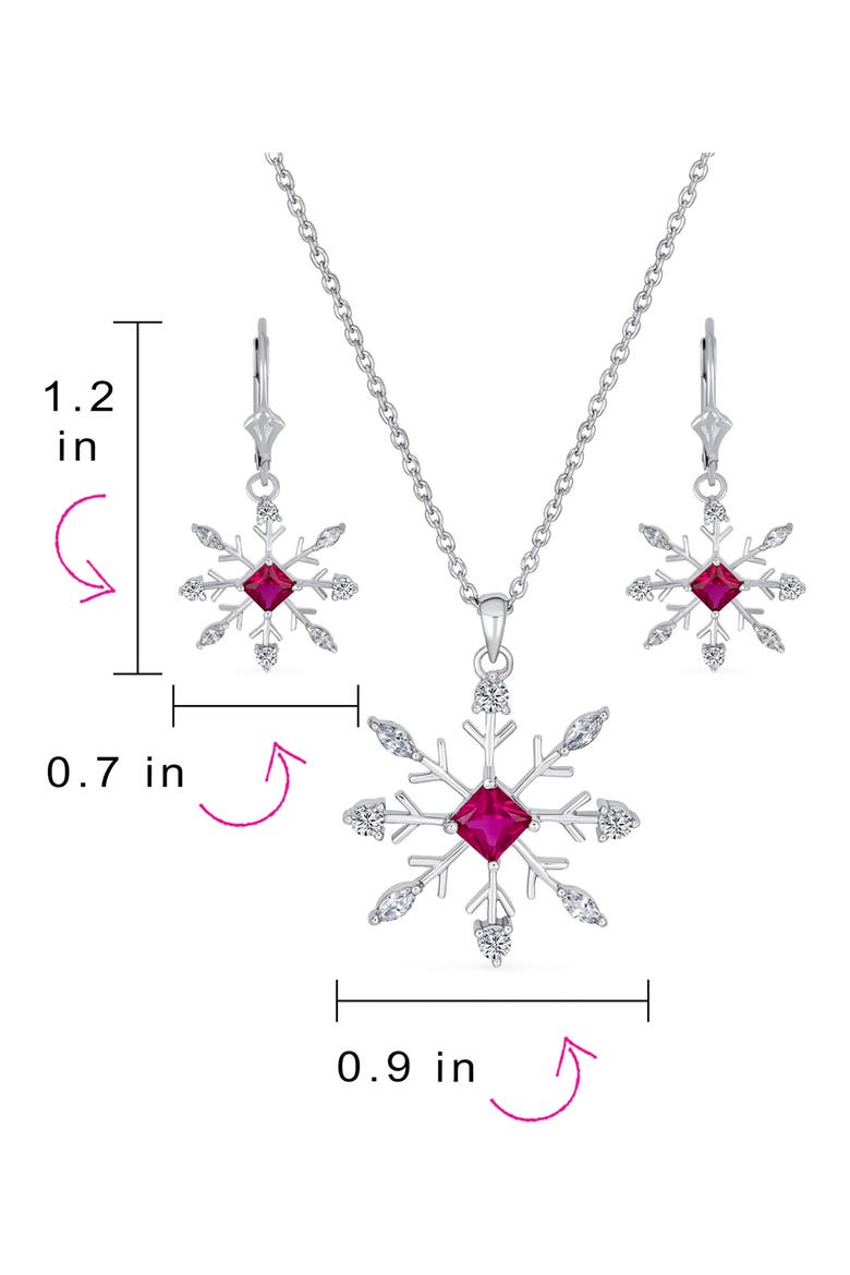 Sterling Silver CZ Snowflake Pendant Necklace & Earrings Set, Alternate, color, RED
