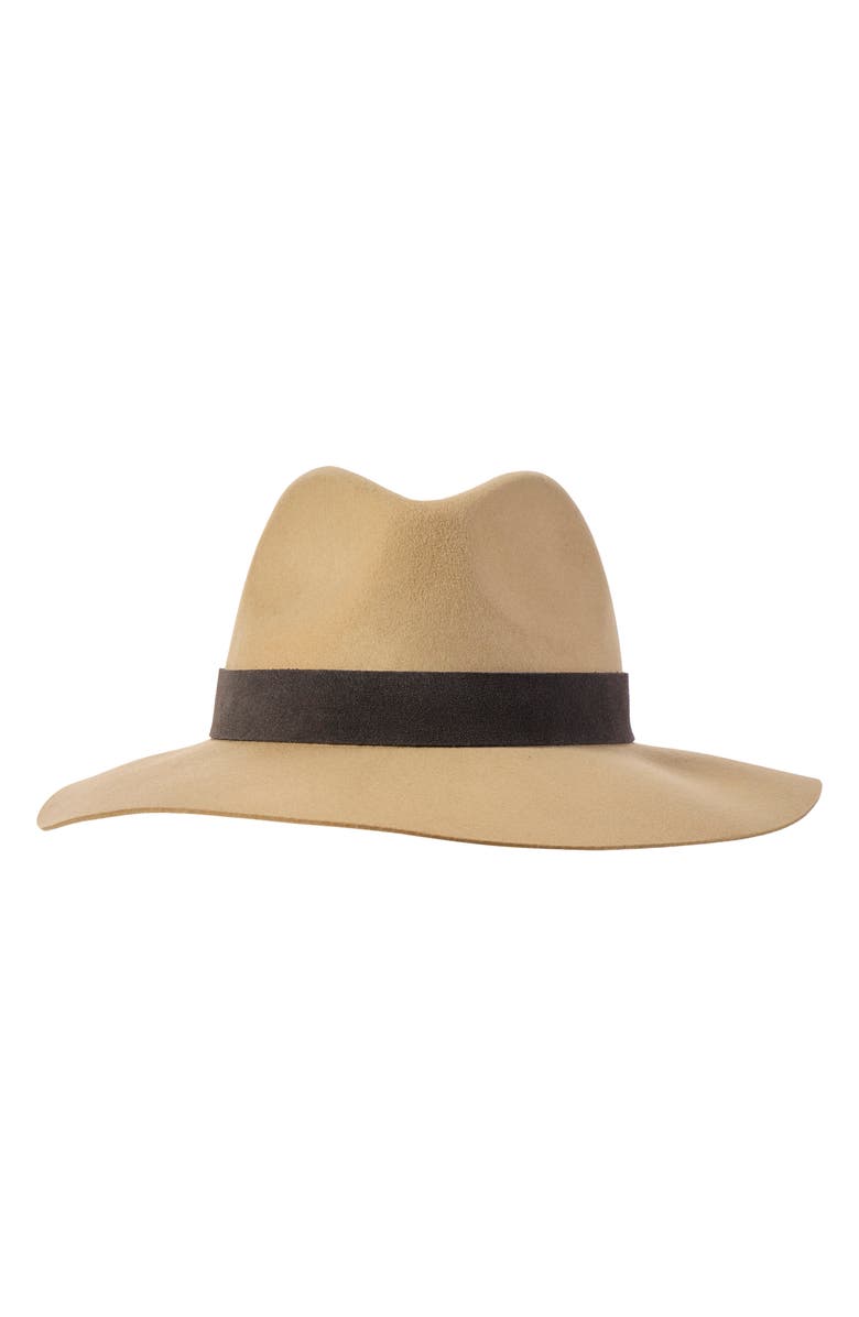 Bruno Magli Wide Brim Wool Fedora with Leather Belt, Main, color,