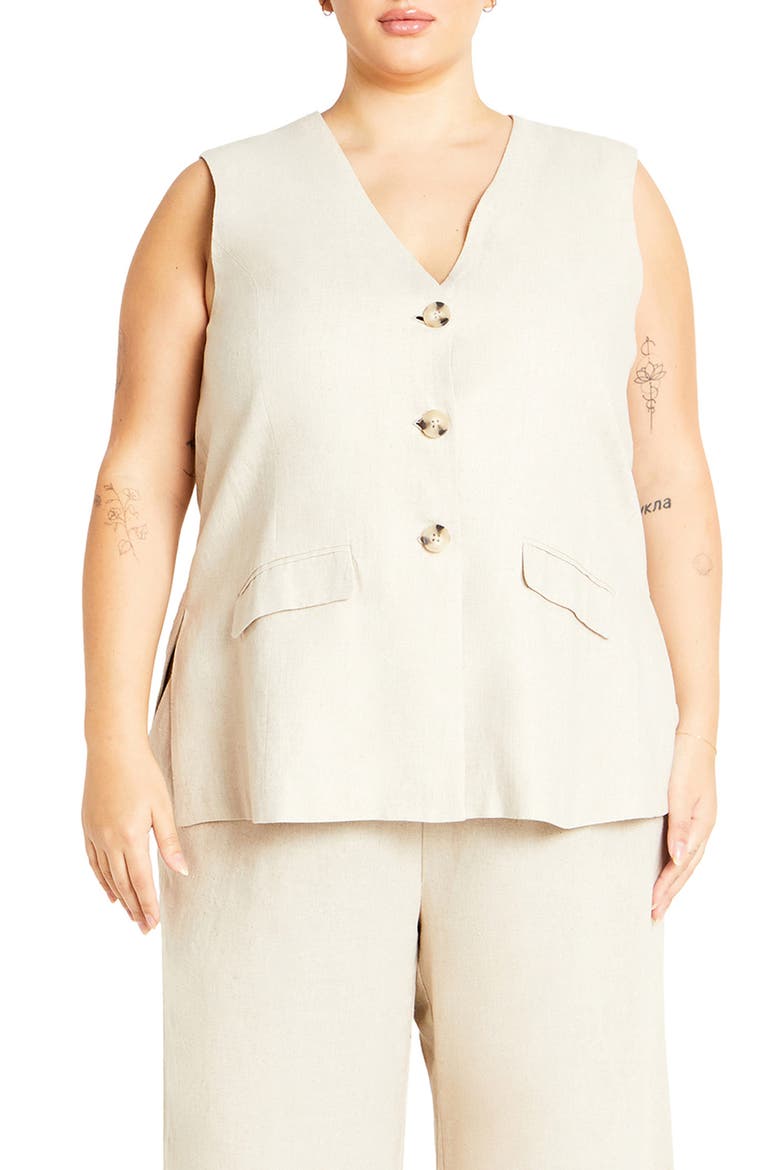 Nala Linen Blend Vest, Main, color, STONE