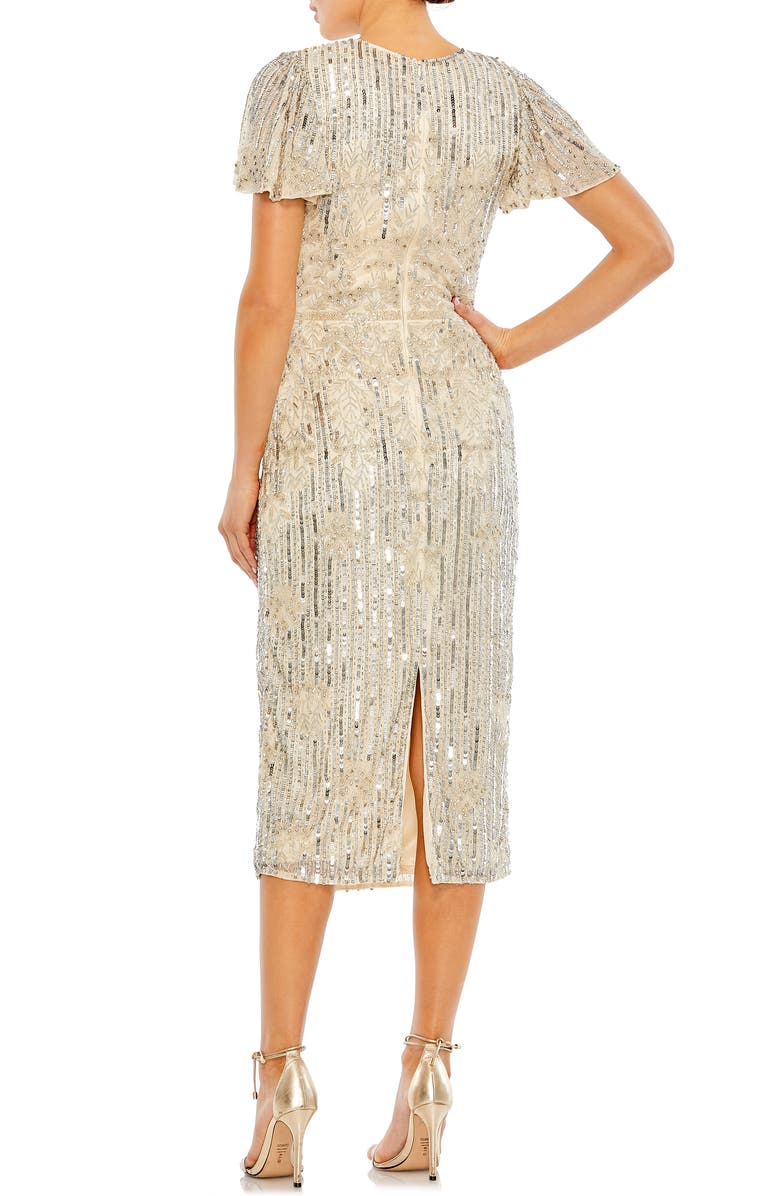 Mac Duggal Sequin Flutter Sleeve Tulle Sheath Cocktail Dress, Alternate, color,