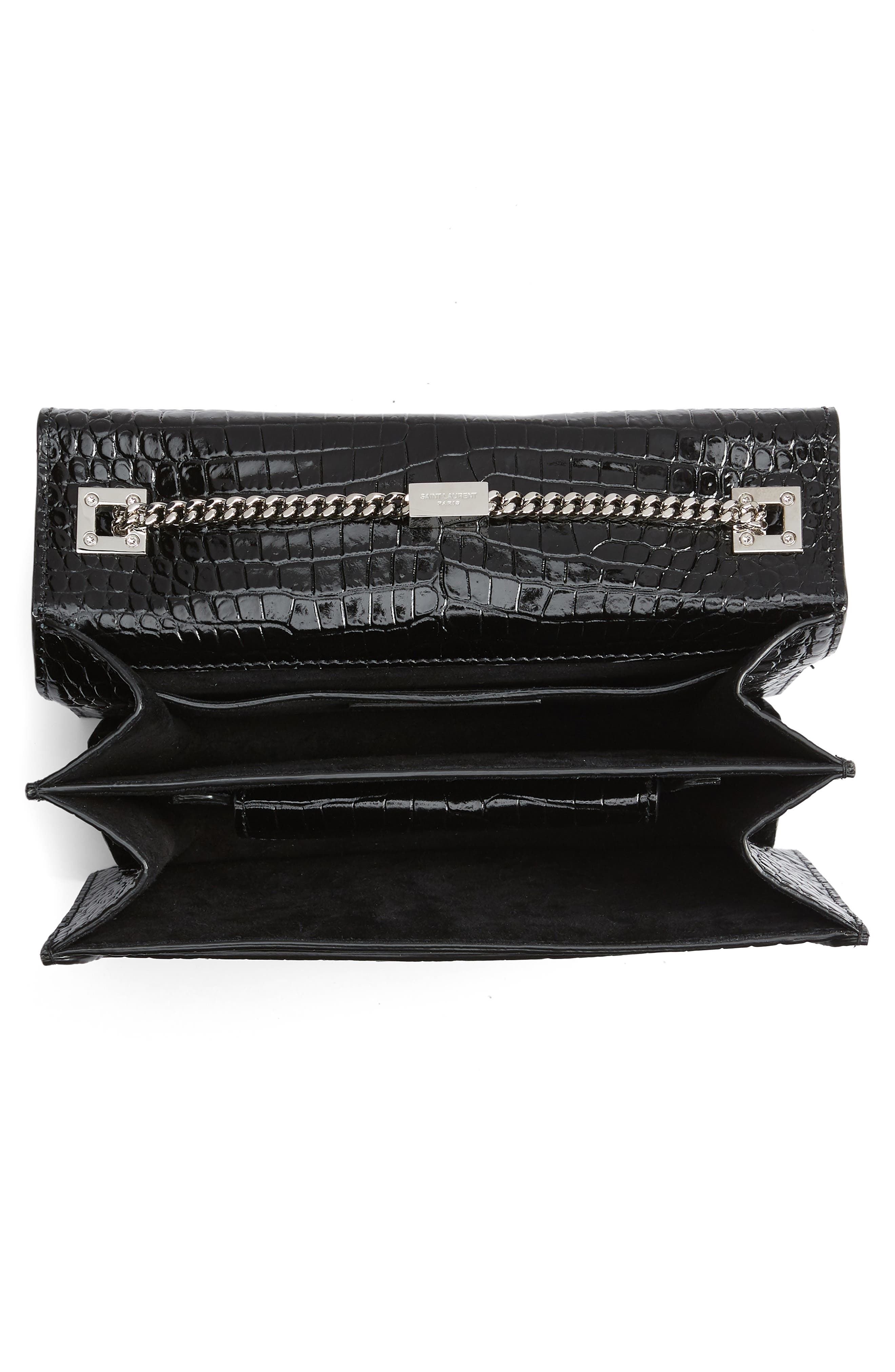 Saint Laurent Gray Croc Embossed Calfskin Leather Shoulder Bag, Alternate, color, 