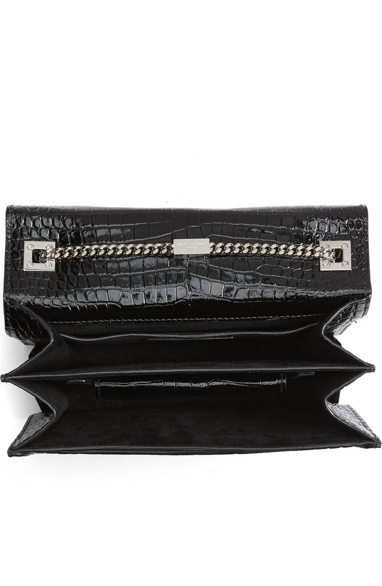 Saint Laurent Gray Croc Embossed Calfskin Leather Shoulder Bag, Alternate, color,