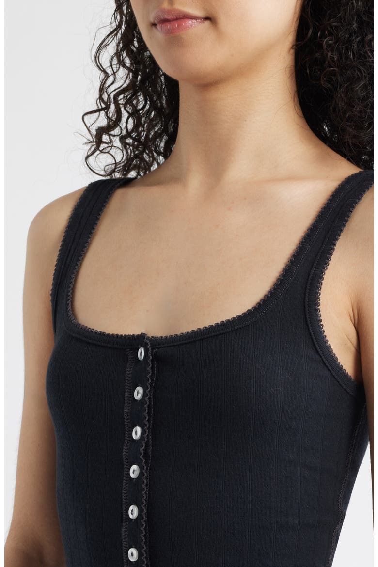 End Game Pointelle Button-Up Tank, Alternate, color, BLACK
