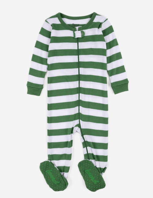 Leveret Kids'  Footed Striped Cotton Matching Family Holiday Pajamas In Green