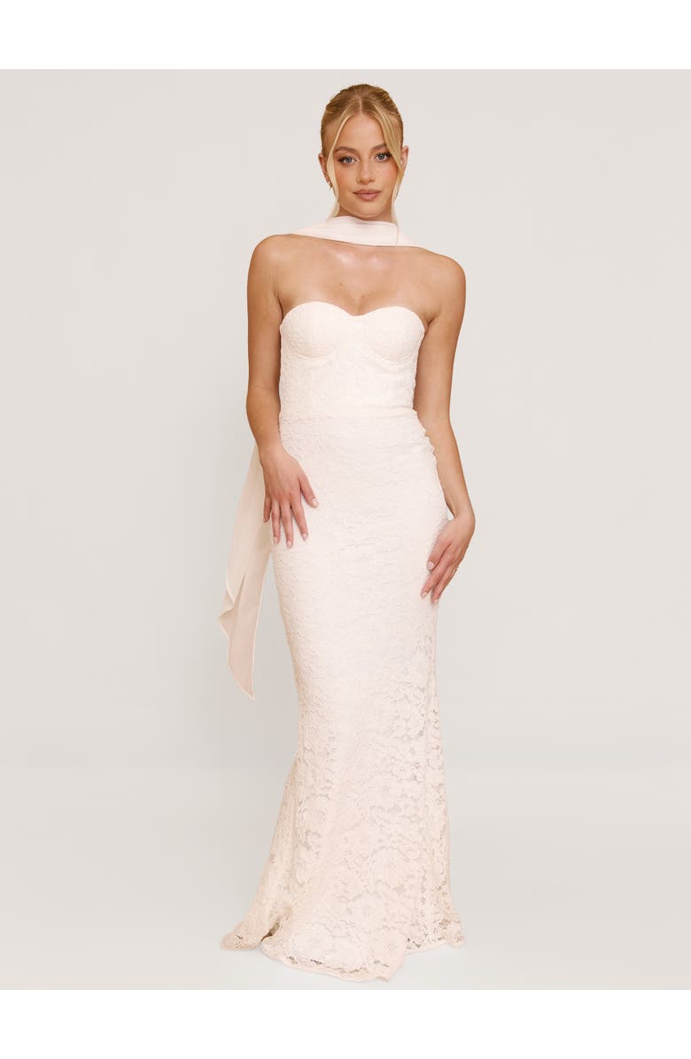 Six Stories Lace Bandeau Maxi Dress With Neck Scarf, Main, color, Ivory