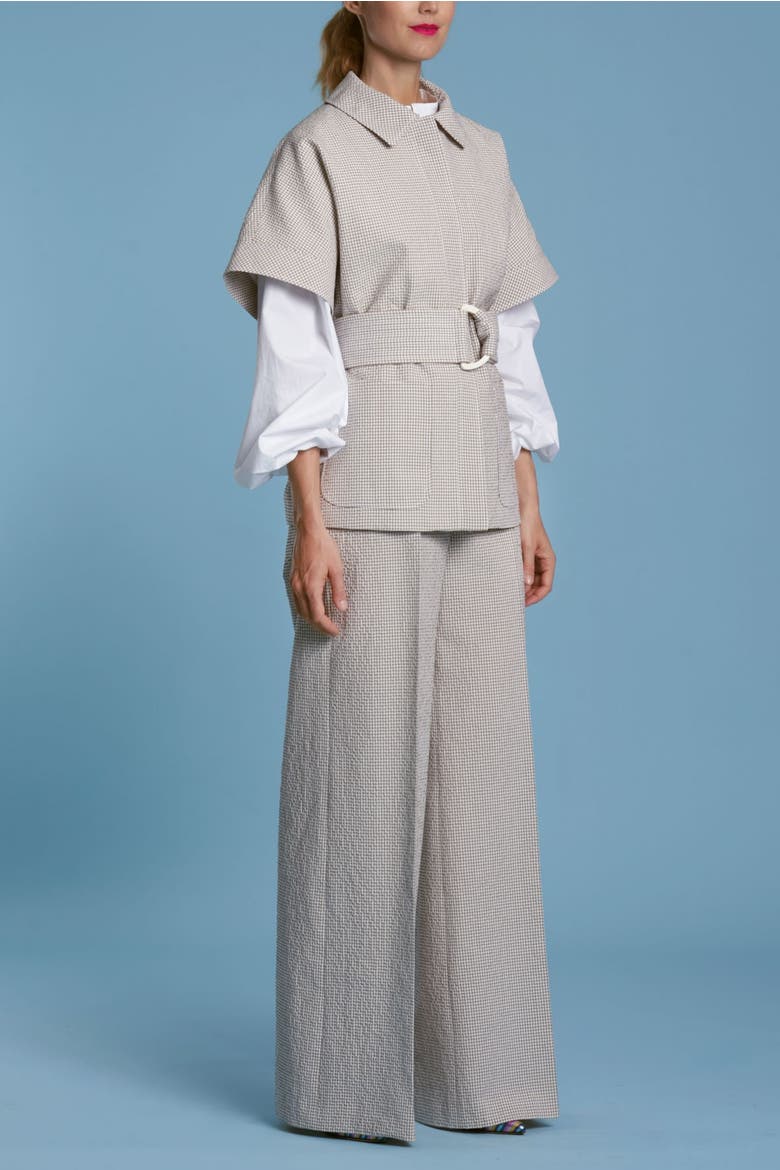 Wide Leg Vichy Trousers, Alternate, color, Sand